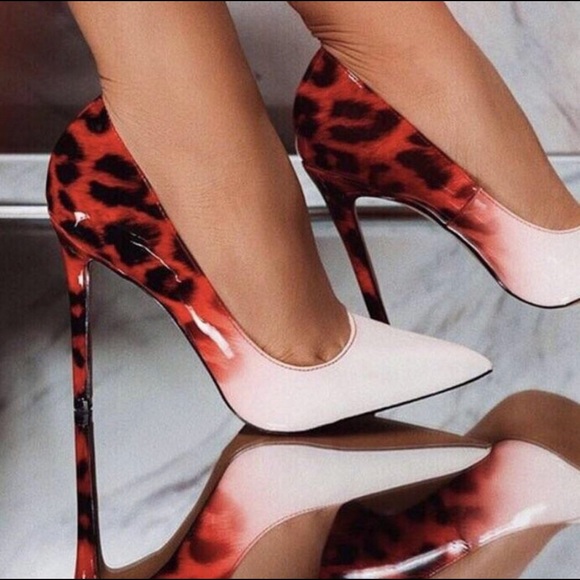 Ombre White and Red Leopard High Heels - Picture 5 of 6